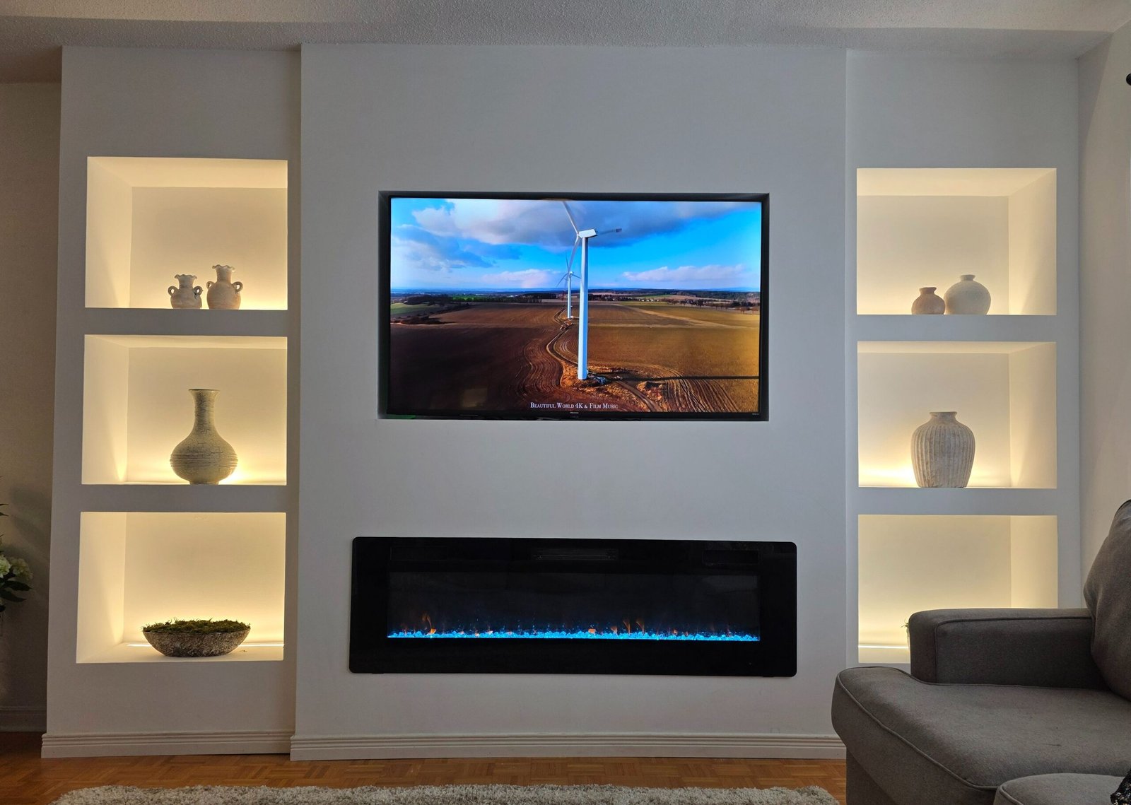 Custom built-in media wall installation in Vaughan GTA